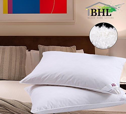 Pack of 2 Luxury Goose Feather &amp; Down Pillows Hotel Quality Pillow