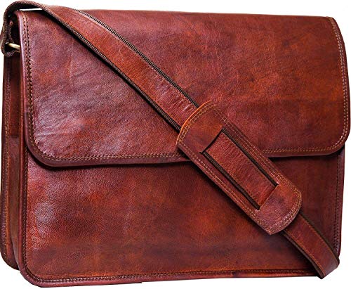 ALASKA EXPORTS - - Designer Genuine Real Distressed Vintage Hunter Leather 1 6" Laptop Handmade Unisex Crossover Shoulder Messenger Briefcase Bag