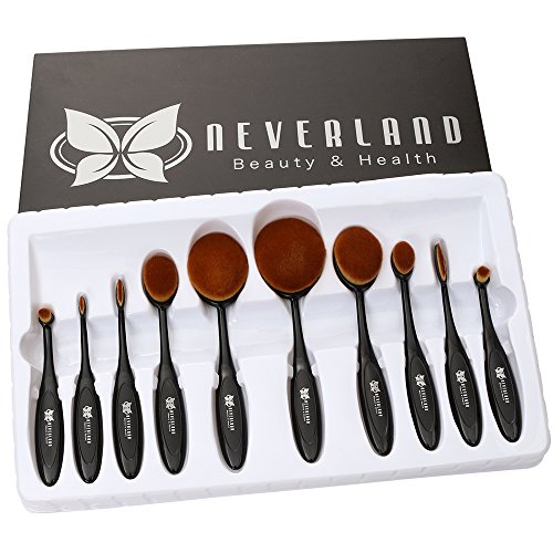 Neverland 10PC/Set Soft Oval Toothbrush Eyebrow Eyeliner Foundation Blush Lip Brushes Kit With Box UK Stock Black