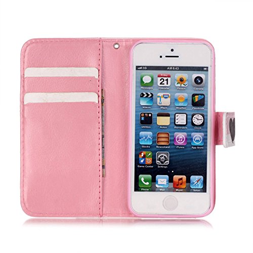 TOYYM iPhone 5 5s SE Lederhülle,iPhone 5/5s PU Ledercase Tasche Hüllen,iPhone SE Schutzhülle Case Scratch-Resistant Magnetverschluss,Premium Schutzhülle Wallet Case Kreative Muster Design Etui Brieftasche Ledertasche mit Handschlaufe im Bookstyle Cover Schale mit Standfunktion Etui Karten Slot+1x Kapazitive Feder+1x Staubstecker,Dreamcatcher - 4