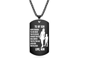 YOTHIWAD To My Son Dog Tag Pendant Necklace Inspirational Words Engraved Birthday Graduation Gift for Son from mum Dad