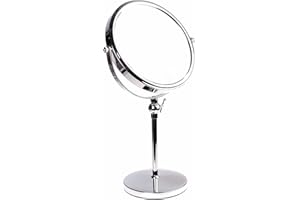 HIMRY Lustro stojące z regulacją wysokości normalna + 10-krotna 8 cali, lusterko kosmetyczne obracane o 360°. Chromowane lusterko do makijażu lustro do golenia chromowane, KXD3101-10x