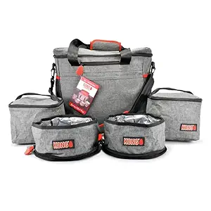 KONG Pet Travel Bag (5-Piece) & Washable Tote Organizer - Food Storage Containers & Collapsible Bowls, Multi-Functional Pockets - Great Weekend Pet Travel Set for Dog