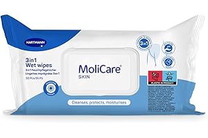 MoliCare Skin 3in1 Wet Wipes for Adults, Fresh Body wash Wipes for Cleaning, Protecting and moisturizing - Also Suitable for Intimate Area and Skin Stressed by Incontinence, 50 Pieces