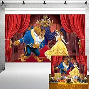 Beauty and The Beast Party Supplies Backdrop 5x3ft Happy Birthday Party Background for Girl Princess Children Studio Photo Props 34
