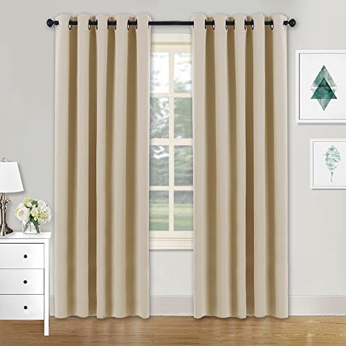 PONYDANCE Window Treatments Eyelet Blackout Curtains Thermal Insulated Solid Soft Curtain Panels Drapes Wide Windows for Nursery Kids Noise Reducing, 2 Pcs, 66 by 90 Inch (Width - Depth), Beige