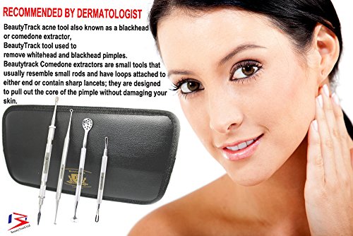 BeautyTrack® - Professional Blackheads Whiteheads Remover Extractor Acne Comedone Facial Tool Set, Acne, Spots & Zits Stainless Steel
