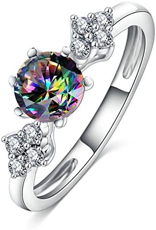 Anyeda Silver Plated Solitaire Rings Wedding Womens Silver Cut Colored Zircon