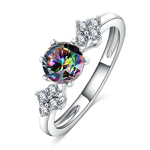 Anyeda Silver Plated Solitaire Rings Wedding Womens Silver Cut Colored Zircon