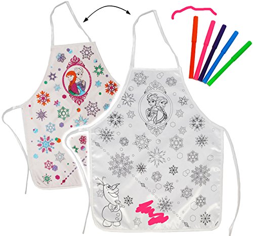 Bastelset zum Bemalen - Schürze - " Disney die Eiskönigin - Frozen " - 5 bis 8 Jahre / Gr. 116 - 140 - groß mit Malstiften - selbstgestalten - Kinderschürze - Malset / Ausmalset - für Kinder / Mädchen & Jungen - Werkenschürze / Kochschürze / Gartenschürze - Schürzen anmalen / Stoffmalstifte - Stoffmalset - völlig unverfroren Prinzessin Elsa Anna Arendelle - Olaf - Mädchenschürze - Jungenschürze