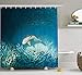 Produktbild JIEKEIO Sea Animals Decor Shower Curtain Set, Shark and Small Fish in Ocean Wilderness Waterscape Wildlife Nature Theme Picture, Bathroom Accessories, 60W X 72L Inches Extralong, Teal Beige