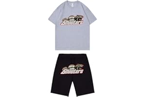 XUEQINGDE Tuta Trapstar Shooter Corta Maglietta per Ragazzi,Corteiz Primavera/Estate Manica Corta+Pantaloncini Set di Abbigliamento Sportivo per Bambini,Tempo Libero,girocollo, Unisex,Cotone Maniche Corte