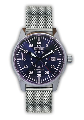 LIV MORRIS 1966 HAMBURG MESH Automatikuhr dunkelblaues Zifferblatt Herrenuhr Stahlarmband LIV MORRIS 1966 HAMBURG MESH Automatikuhr dunkelblaues Zifferblatt Herrenuhr Stahlarmband