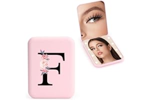 FIDWALL Personalizzato 1X/3X specchio ingranditore da viaggio, specchio portatile a LED, specchietto da borsetta, specchio tascabile iniziale, ragazza amica mamma insegnante damigella (F)