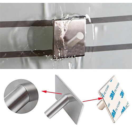 btsky ™ Selbstklebender Haken aus gebürstetem 304er Edelstahl, 3M-Klebestreifen, fürs Badezimmer/WC, für Schränke, Bademantelhaken, Handtuchhaken, 4 Stück - 6