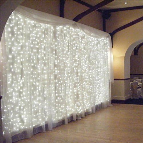 Window Curtain Fairy Lights, White, 3m x 3m 300leds, FFNW 8 Modes LED Icicle Lights String Fairy Lights for Bedroom, Wedding, Garden, Patio, Party, Christmas (Clear Cable, 31V)