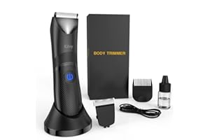 ‎KIBIY Intimrasierer Mann, Kibiy Elektrischer Körperrasierer Herren mit einer extra Keramischen Klinge, IPX7 Wasserdichter Nass/Trockener Körperhaartrimmer mit LED-Licht und 3 Führungskämme, Typ-C Aufladung