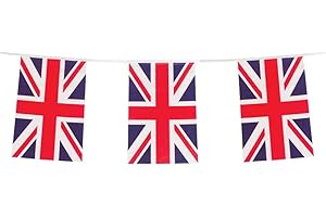 SHATCHI 33ft/10m Great Britain Union Jack Bunting Garland Banner with 20 Flags for King’s Coronation Pub BBQ Royal Events Support Party Decorations, Red White Blue