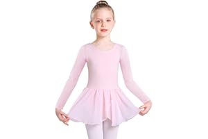Monbessi Ballettkleidung Mädchen Langarm Ballettkleid Baumwolle Kinder Tanzkleid Ballettanzug Ballett Trikot mit Rock Tütü