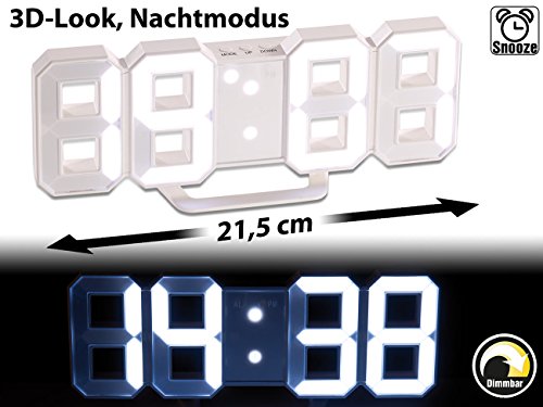 Lunartec Große Digital-LED-Tisch- & Wanduhr, 7 Segmente, dimmbar, Wecker, 21 cm - 2