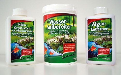 Komplett Teichpflegeset mit Wasseraufbereiter, Algenentferner und Mikroorganismen zur Wasserreinigung