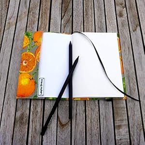 Notizbuch A6 Tagebuch Journal, Stoffhülle Orangen orange grau grün, von wagnerstrasse