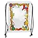 Produktbild ZKHTO Drawstring Sack Backpacks Bags,Fiesta,Cartoon Drawing Style Mexican Pinata Taco Chili Pepper Sugar Skull Pattern Guitar,Multicolor Soft Satin,5 Liter Capacity,Adjustable String Closure,