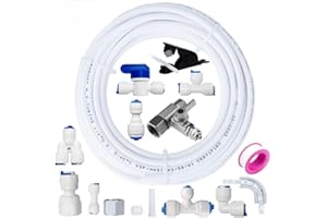 PAROAD Universal Wasserzulaufleitung Anschlussset, 1/4" (6,35mm) RO Wasserfilter Fitting, 15 Meter Schlauch, 16er-Pack(Y + T + I + L Typ Verbinder + Absperrventil + Rohrschneider usw)