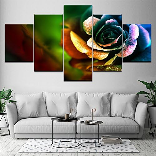 WKWKFML HD Printed 5 piece of Modern Art of Canvas colored flower image Poster Modular Wall Painting for Living Room Home Decor Poster,20x35 20x45 20x55cm,Frame