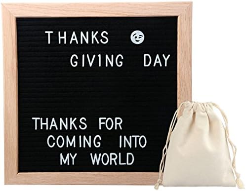Ldyl Letter Board,black felt With 374 White Changeable Letters 10 x 10 inch Oak Wood Frame Felt Letter Storage Bag and Black Holder for Home Restaurant &amp; Office