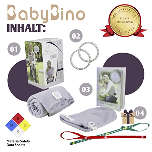 BabyBino 2 in 1 Baby Ring Sling & Tragetuch , Tragehilfe für Baby Babytragetuch für Früh & Neugeborene in Premiumqualität inklusive Trageanleitung & Geschenkverpackung + Gratis Geschenk - 4