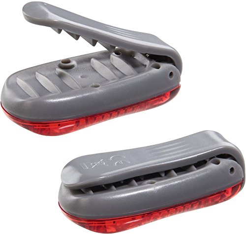 Hama 2er LED-Sicherheitsclip-Set (Batteriebetrieb, Dauerlicht und Blinklicht, ideal für Jogger, Schulkinder, Radfahrer) rot - 2