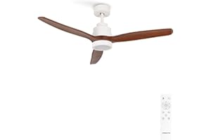 CREATE / WINDSTYLANCE DC/Ventilador de techo con luz blanco aspas madera oscura con mando / 40W, Silencioso, Ø132 cm, 6 velocidades, temporizador, verano-invierno, doble altura, motor DC