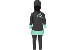 IBTOM CASTLE Maillot de Bain Musulman Modeste Hijab Burkini Islamique Haut à Capuche + Pantalon Rashguard Maillot de Bain Deux pièces Tankinis Protection UV Sunsafe Combinaison de Bain pour Enfant