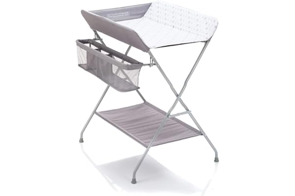 Fillikid Table a Langer Pliante, Transportable, avec Compartiments de Rangements, Bords Surélevés, Compacte et Peu Encombrante, Stable - Gris à Pois
