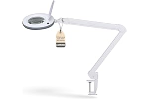 ‎LUMENO Lumeno Lupenleuchte LED 7215GR, Lupenleuchte mit 127 mm Glaslinse, Lupenlampe, Lupenleuchten, Kosmetik Lupe, Standlupe mit Licht, Vergrößerungsglas, Fußpflege Lampe, 5 Dioptrien Grau