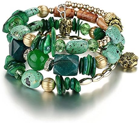 Chakra Bracelet &amp; Bangle Healing Heart Charm Bracelets Retro Imitation Natural Stone Agate Beads Lycopodium Multi-layer Winding Bracelets Jewelry 2017 JoGoi (Green)