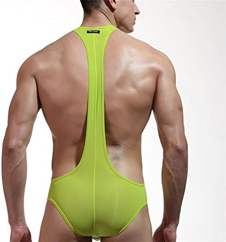 Myhope Men's Wrestling Singlet Brief Jumpsuit One-piece with Suspender Straps Underwear , olive green , s