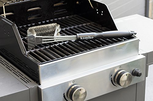 -kamiko- Die optimierte 4-in-1 Premium Edelstahl-Grillbürste mit integriertem Reinigungsschaber, langem Griff und besonders robusten Borsten. Perfekt für ein professionelles Reinigungsergebnis in kürzester Zeit. (44cm, Schwarz) - 3