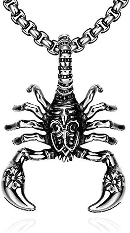 JVIVJ Stainless Steel Vantage Gothic Style Punk Pendant Necklace for Guys, 60 cm Round Link Chain (Scorpion)