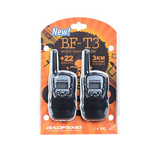 Imurz Kids Walkie Talkies 3KM Range 22 Channels Handset with Indicator and Belt Clip Two Way Radio for Children Outdoor Camping Hiking 2 PCS (Black)