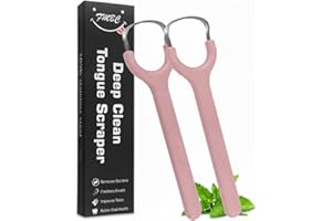 VUNPOK Tongue Scraper Cleaner with Travel Case 2 Pack,Metal Tongue Scraper for Adults,Restores Fresh Breath, Improves Taste and Oral Health (Pink)