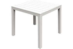 FRANKYSTAR Bali Table à manger en résine blanche avec finition effet bois 3D. Table à manger pour extérieur 2/4 places. 78x78x72H cm.