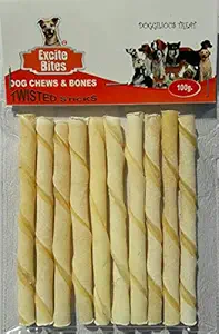 Excite Bites Dog Rawhide White Twisted Sticks (Dog Chews) (Size 5