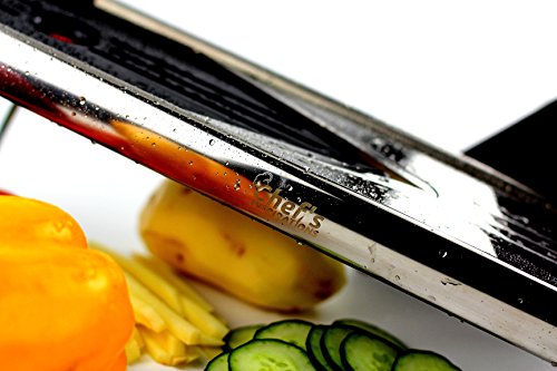 Chef’s INSPIRATIONS Mandoline Gemüseschneider mit V-Klinge, Gemüsehobel ,Schneider & Julienne Hobel in Premiumqualität. Inklusive 5 Einsätze, Reinigungsbürste & exklusivem Handschutz. Edelstahl. - 6