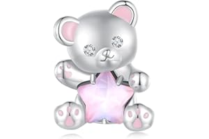 SHIYU Zawieszka charms ze srebra wysokiej próby 925 do bransoletek Pandora, różowe gwiazdki, koraliki, prezent dla kobiet i dziewcząt., Cyrkonia , Cyrkonia sześcienna