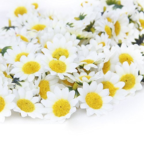 Butterme 100pcs künstliche Gänseblümchen Blumen Köpfe Real Touch künstliche Blumen für DIY Hochzeit Home Decor (Weiß) - 2