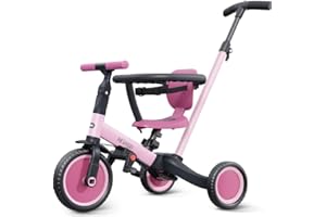 newyoo Trike with Parent Handle, Toddler Bike for 1-3 Year Old, Baby Balance Bike, Birthday Gift & Ride-On Toy for Boy & Girl, 5 in 1 Kids Tricycle, Baby Bike with Safety Belt, TR008, Rose