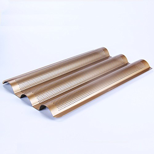 Preisvergleich Produktbild JIAJU Dreifach Baguette Formen, Toast Rack Gold Stahl