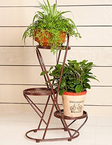 Flower Shelf European-style Iron Floor 3-story Floor Planter Shelf Outdoor Indoor Flowerpot Racks ( Color : Brass , Size : 40cm*22cm*66cm )